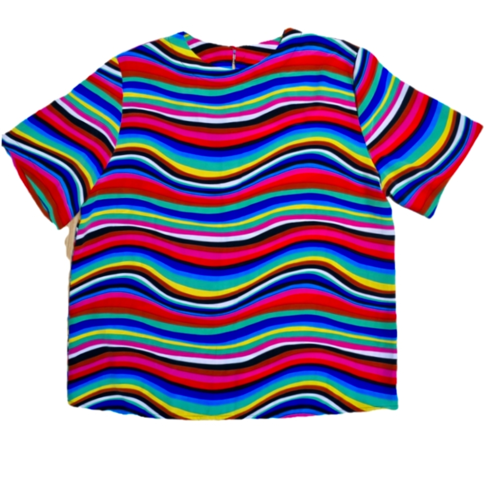Vintage Renaissance Sportswear Striped Wavy Print Top Women's Size M‎ Multicolor